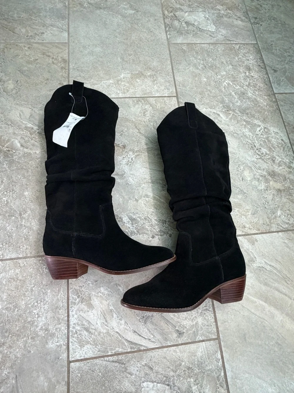 Mia Lue Knee High Black Cow Suede Leather Boots - Women's Stylish Slouch